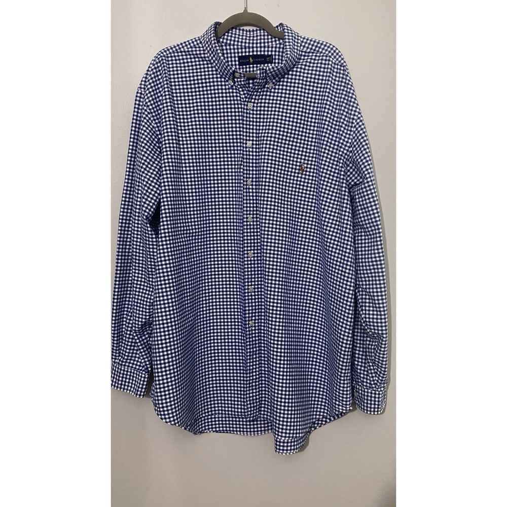 Polo Ralph Lauren 3XLT Tall Shirt Blue Oxford Gingham Long Sleeve Button Down